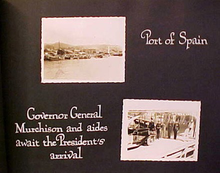 (Left) Port of Spain (Right) Governor General Murchison and aides await the President's arrival