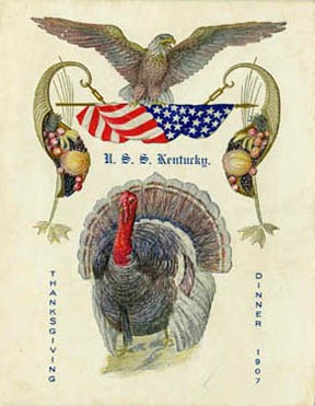 Cover - Thanksgiving Dinner Menu, U.S.S. Kentucky, 1907.