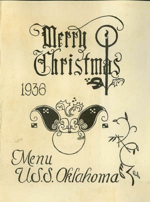 Cover - Merry Christmas, Menu, U.S.S. Oklahoma, 1936.