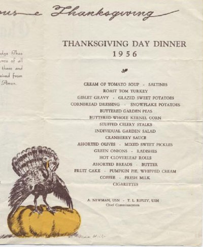 Menu - Thanksgiving Dinner, Naval Air Technical Training Center, Norman, Oklahoma, 1956.