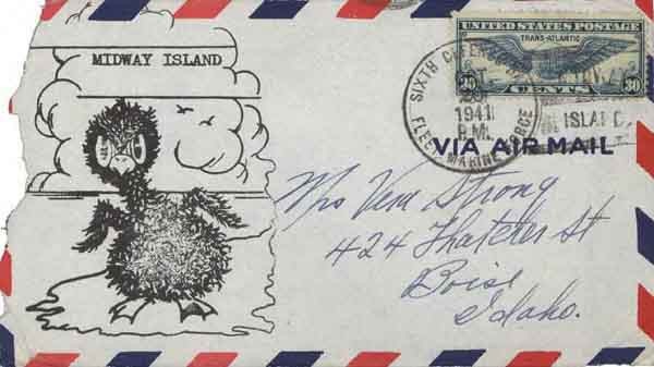 Midway Island envelope with baby Gooney bird cachet, postmarked 20 October 1941