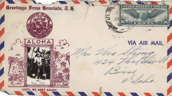 Greetings From Honolulu, Aloha enelope with picture of native girl, postmarked circa 30 August 1941