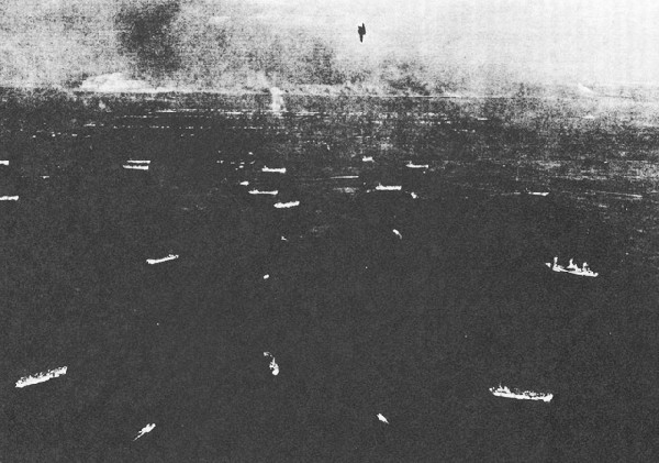 Landing Craft Waves Approaching Beach Under Cover of Naval Bombardment, D-Day (H-Hour-minus-15). 