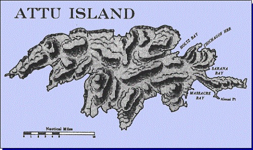 Map of Aleutians Theater with major U.S. Installations as of 1 August 1942 (Attu).