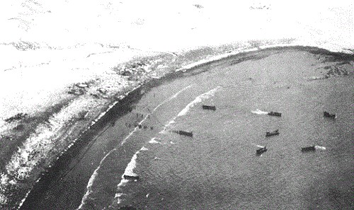 Unopposed landing at Constantine Harbor, Amchitka, 12 January 1943.