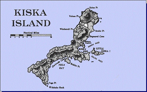 Map of Aleutians Theater with major U.S. Installations as of 1 August 1942 (Kiska).
