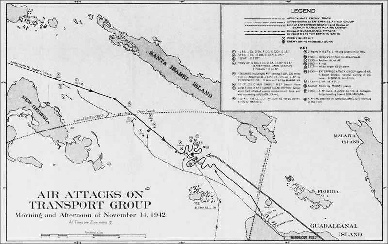 Chart: Air attacks on transport group: morning and afternoon of November 14, 1942.