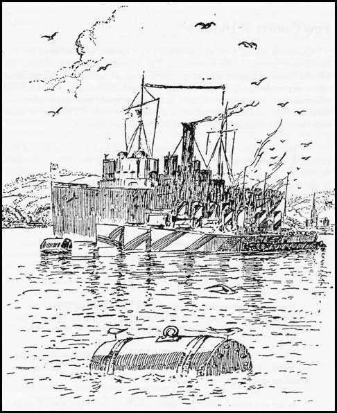 Drawing of ships in harbor
