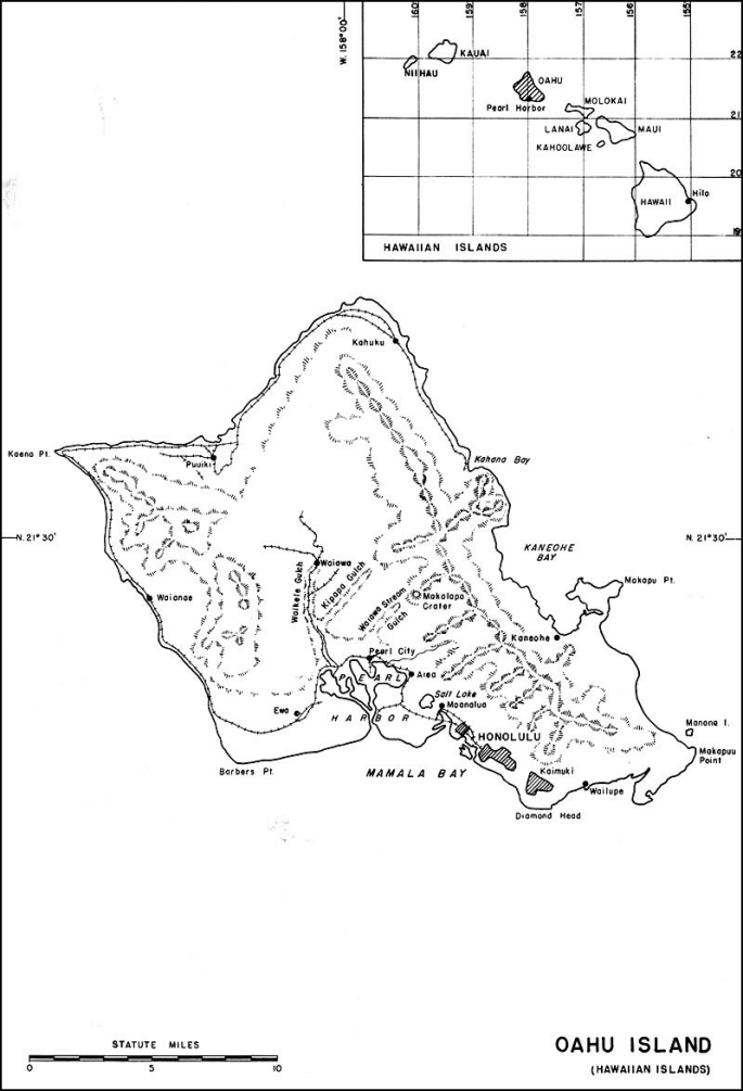 Map of Oahu Island. 