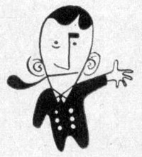 Cartoon of uniformed man with a pipe waving