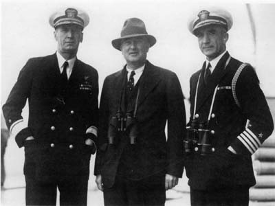Photo of Secretary of the Navy Charles Edison, Captain Morton L. Deyo, and Admiral Ernest J. King 