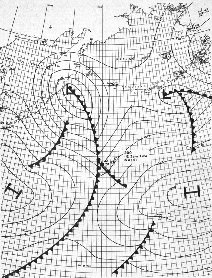 Weather Map - 0100 GCT 15 April 1942.