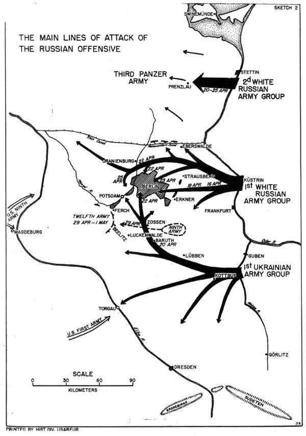 Sketch 2- The Main Lines of Attack of the Russian Offensive [on the Oder].