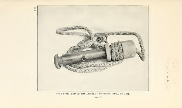 TIME FUSE USED ON THE AMERICAN SCHOONER EDNA BY U-151.