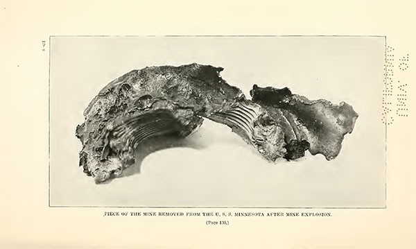 PIECE OF THE MINE REMOVED FROM THE U. S. S. MINNESOTA AFTER MINE EXPLOSION.