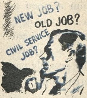 Drawing of a man with the questions - New Job? Old Job? Civil Service Job?