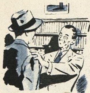 Drawing of two men conversing - one man has his hand on the shoulder of the other man