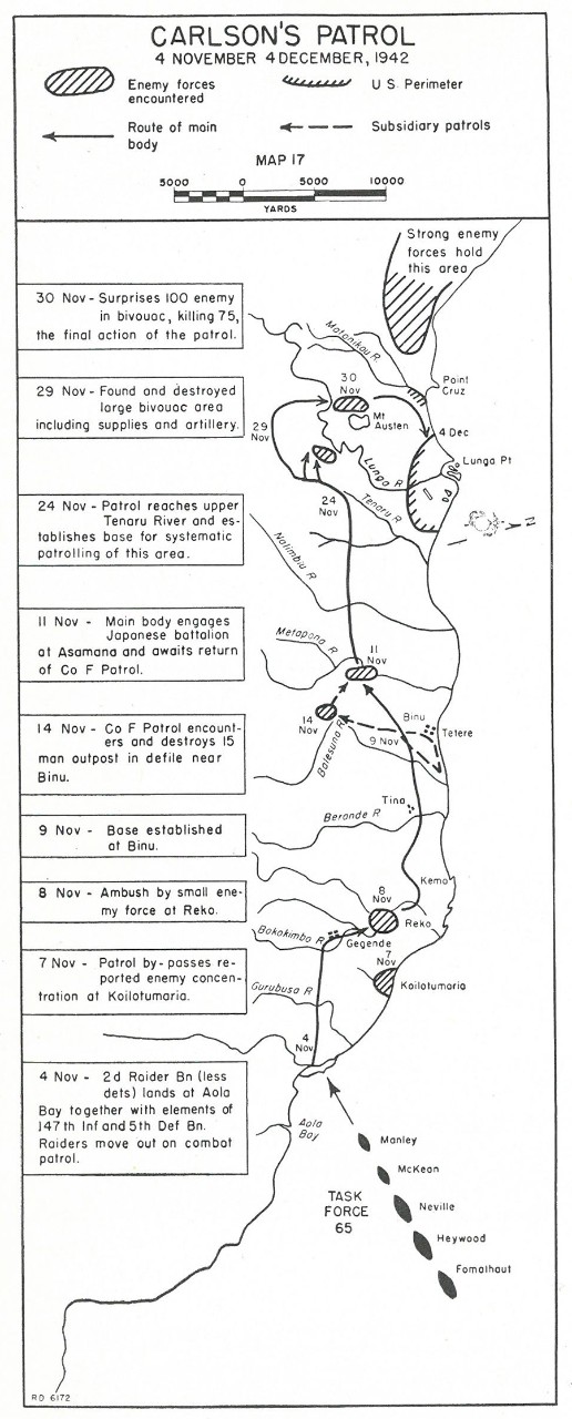 Map 14: Carlson's Patrol: 4 November - 4 December 1942.