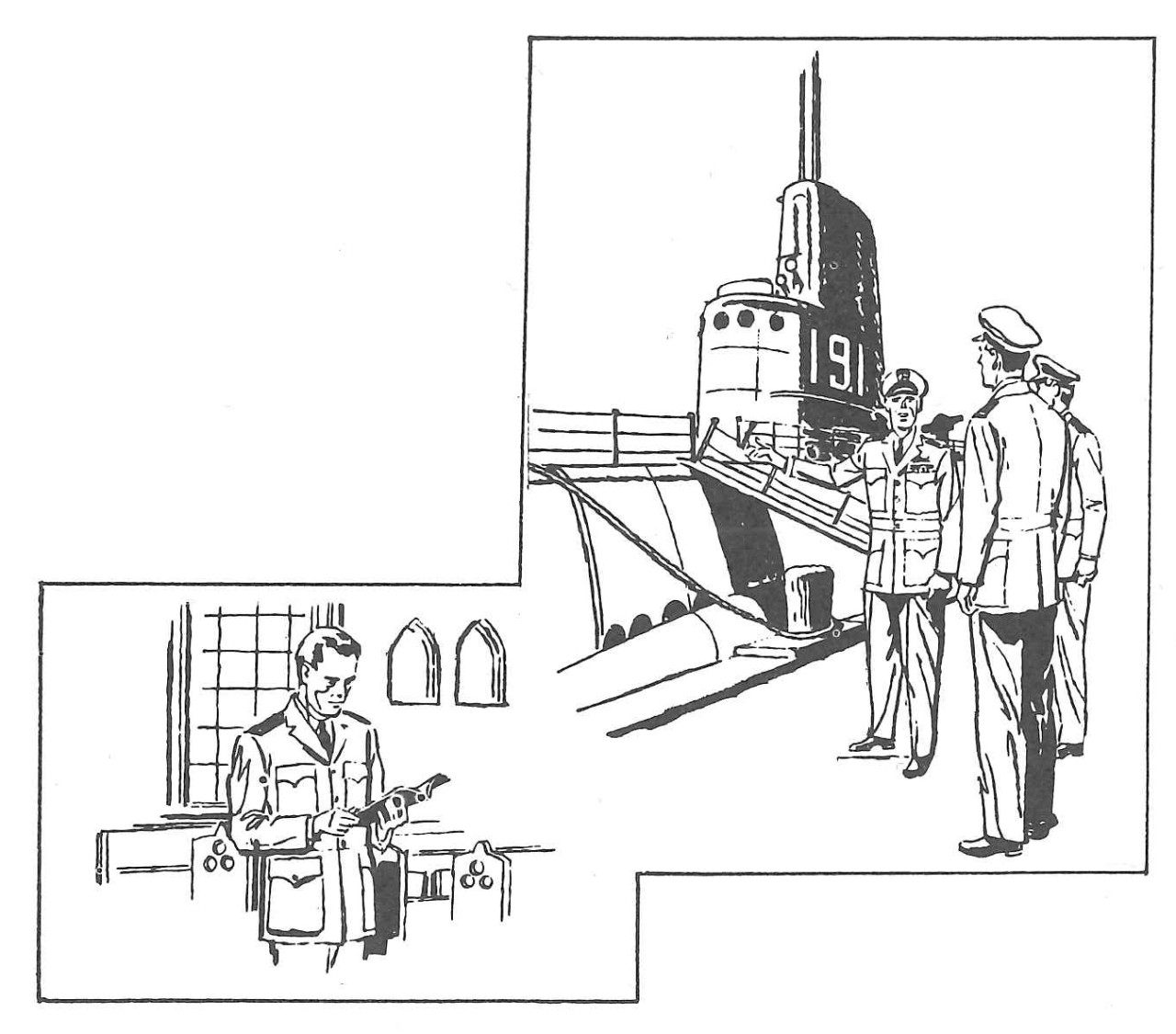 Drawing of chaplain and ship 191
