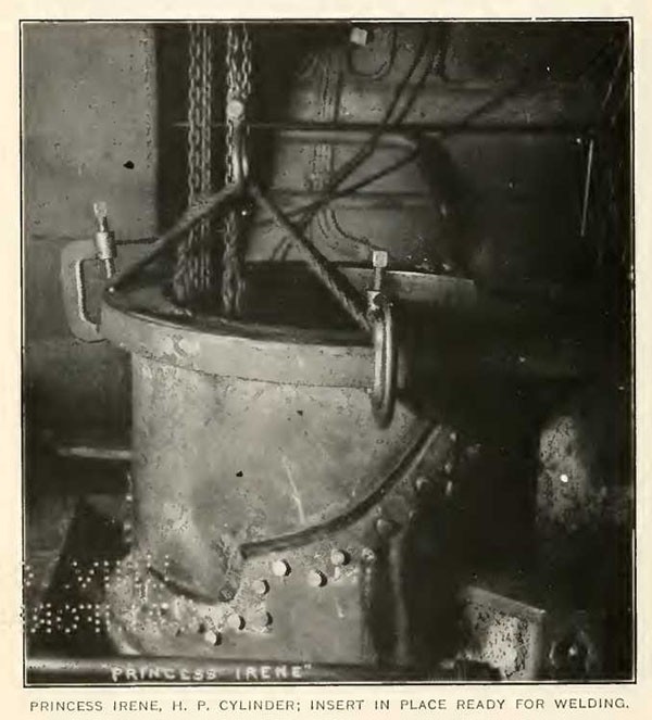 PRINCESS IRENE, H. P. CYLINDER; INSERT IN PLACE READY FOR WELDING.