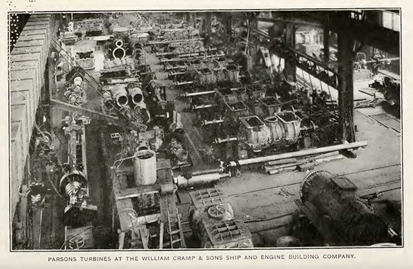 PARSONS TURBINES AT THE WILLIAM CRAMP & SONS SHIP AND ENGINE BUILDING COMPANY.