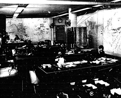 Photo: Merchant Ship Plot Room, Pacific and Ships in Port (FX-3711), April 1945.