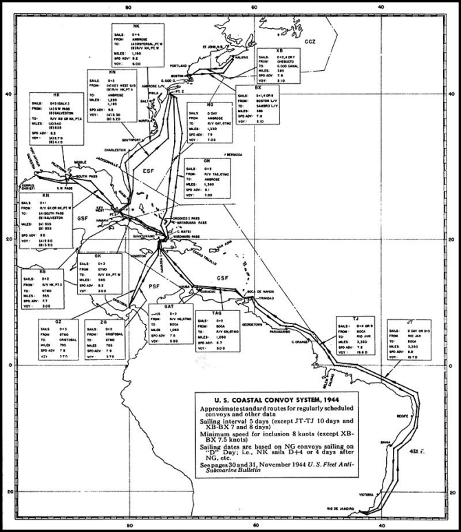Chart: U.S. Coastal Convoy System, 1944.