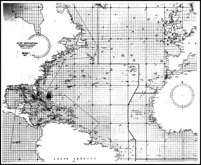 Photo: Merchant Ship Wall Chart, North Atlantic, 1May45.