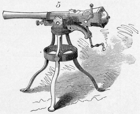 Figure 5, page 19. A small iron breech-loading cannon on revolving gun carriage.