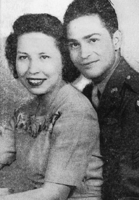 Image: S-Sgt. John Lee Redeagle, Quapaw, and his wife. Sgt. Redeagle, wearer of the Air Medal, was released from a German prison camp after several months of captivity. 
