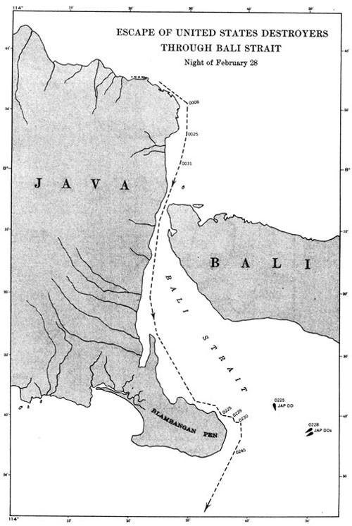 Diagram: Escape of United States Destroyers through Bali Strait.