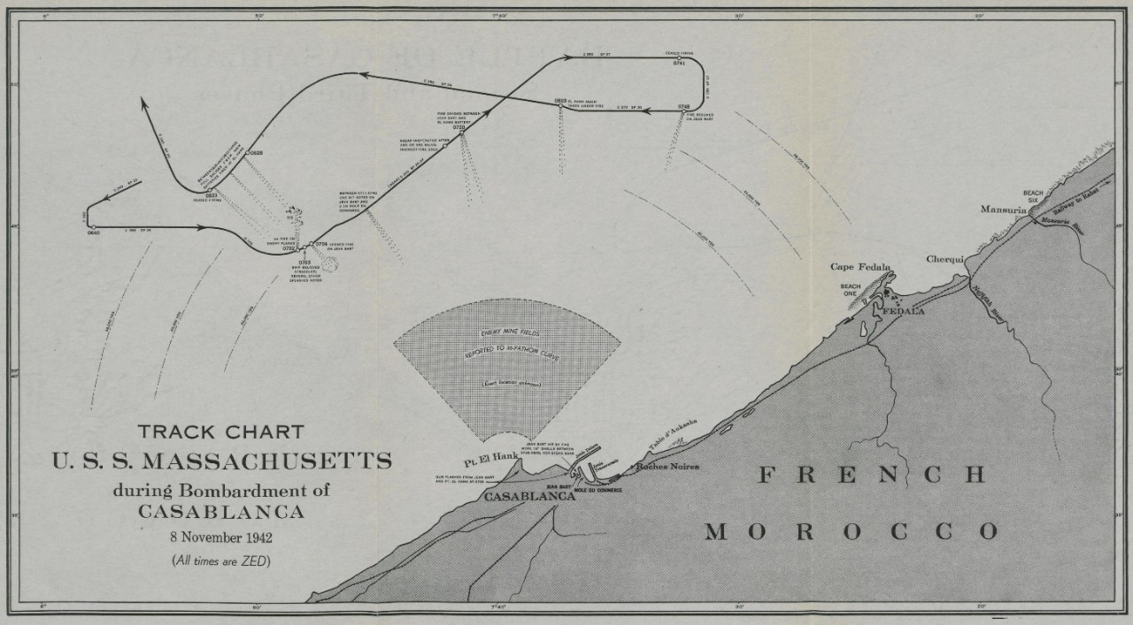Track Chart USS Massachusetts during Bombardment of Casablanca