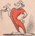 Cartoonish image of a sailor dressed in a pair of red long johns tapping the ash off his lit cigarette.