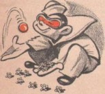 Cartoonish image of a sailor wearing red goggles and playing jacks.