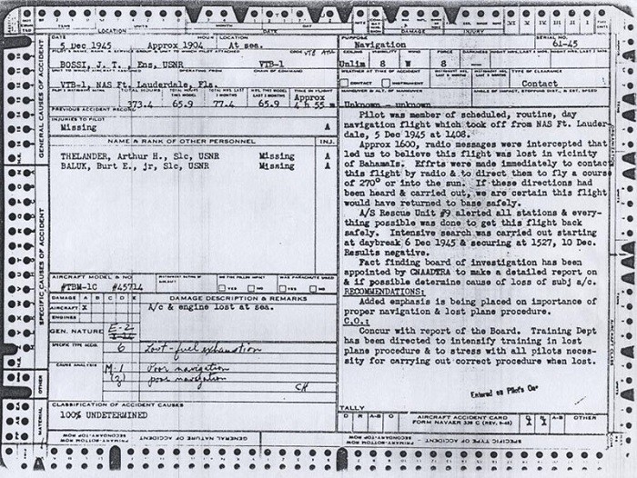 Image of Ensign J. T. Bossi, USNR - Official Accident Report