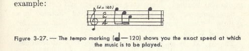 Image of Figure 3-27. - The tempo marking  ([quarter note]-120) shows you the exact speed at which the music is to be played.