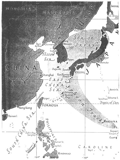 Map of Korea and surrounding area.