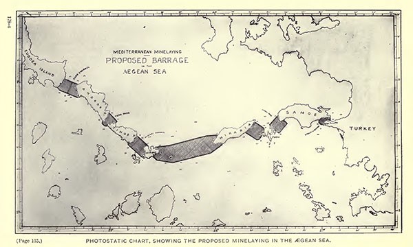 Photostatic chart, showing the proposed minelaying in the Aegean Sea.