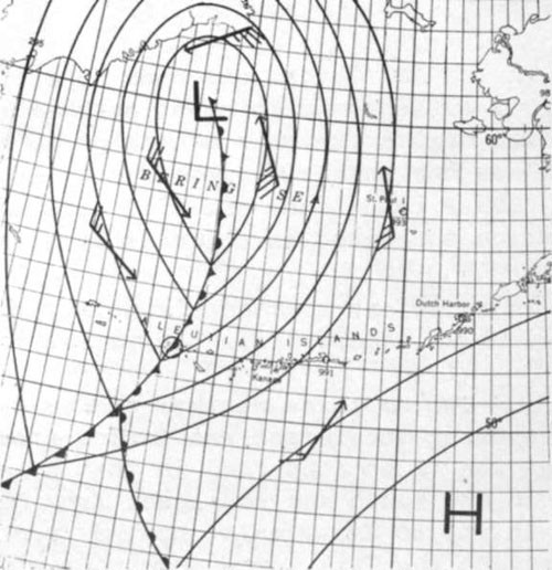 Weather chart - Aleutian Islands and Bering Sea.