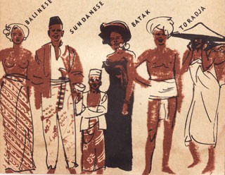 Illustration of Indonesians - Balinese, Sundanese, Batak, and Toradja.