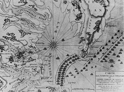 Rare original French map showing French naval superiority that ensured victory at Yorktown in 1781.