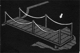 Drawing of a gangplank with ropes on either side.