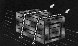 Drawing of a crate lashed to the deck.