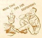 Image "Meal time tips for southpaws" - man sitting on floor before food