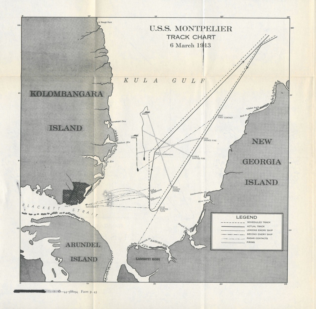 USS Montpelier track chart 6 March 1943