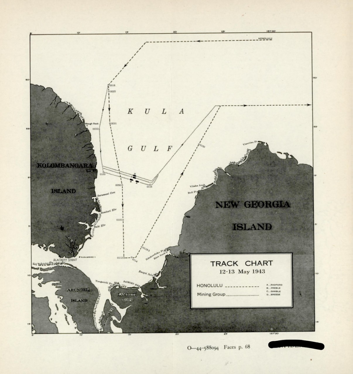 Track Chart 12-13 May 1943, New Georgia Island