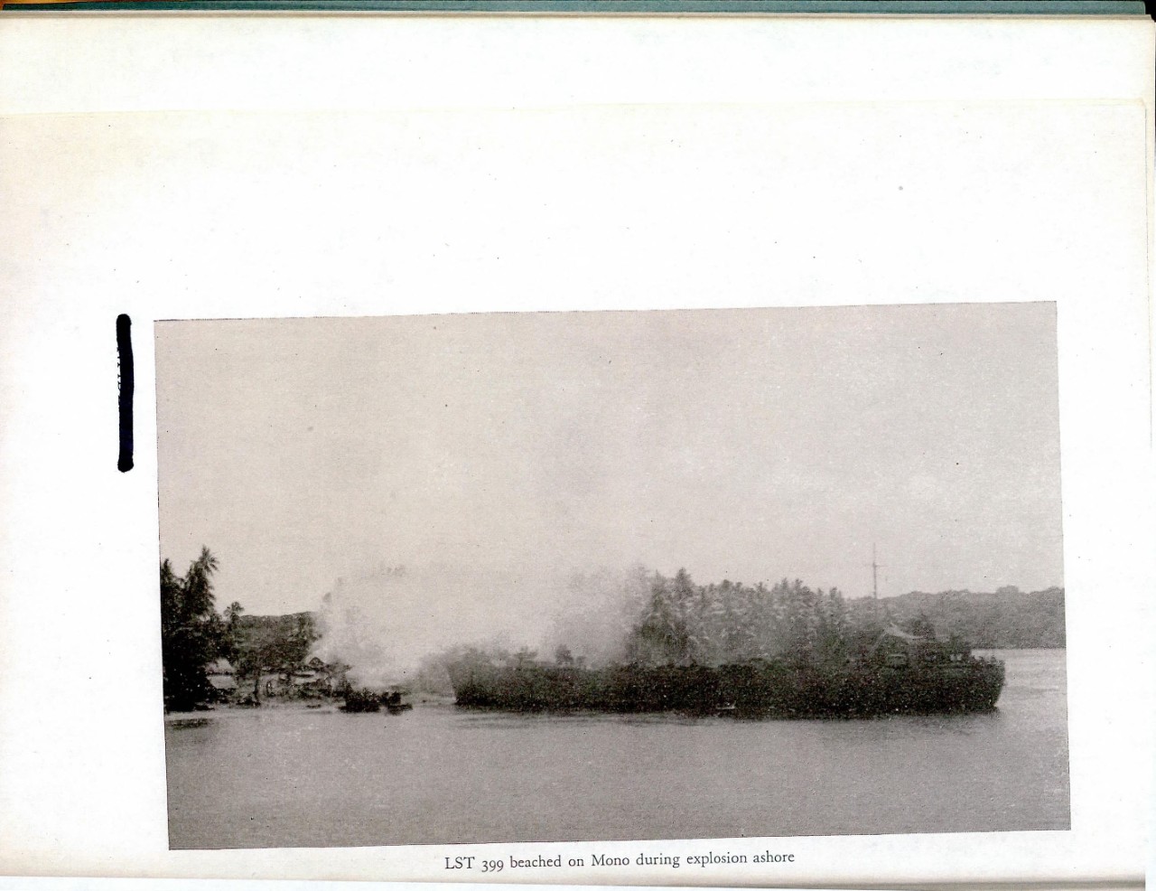 LST 399 beached on Mono during explosion ashore