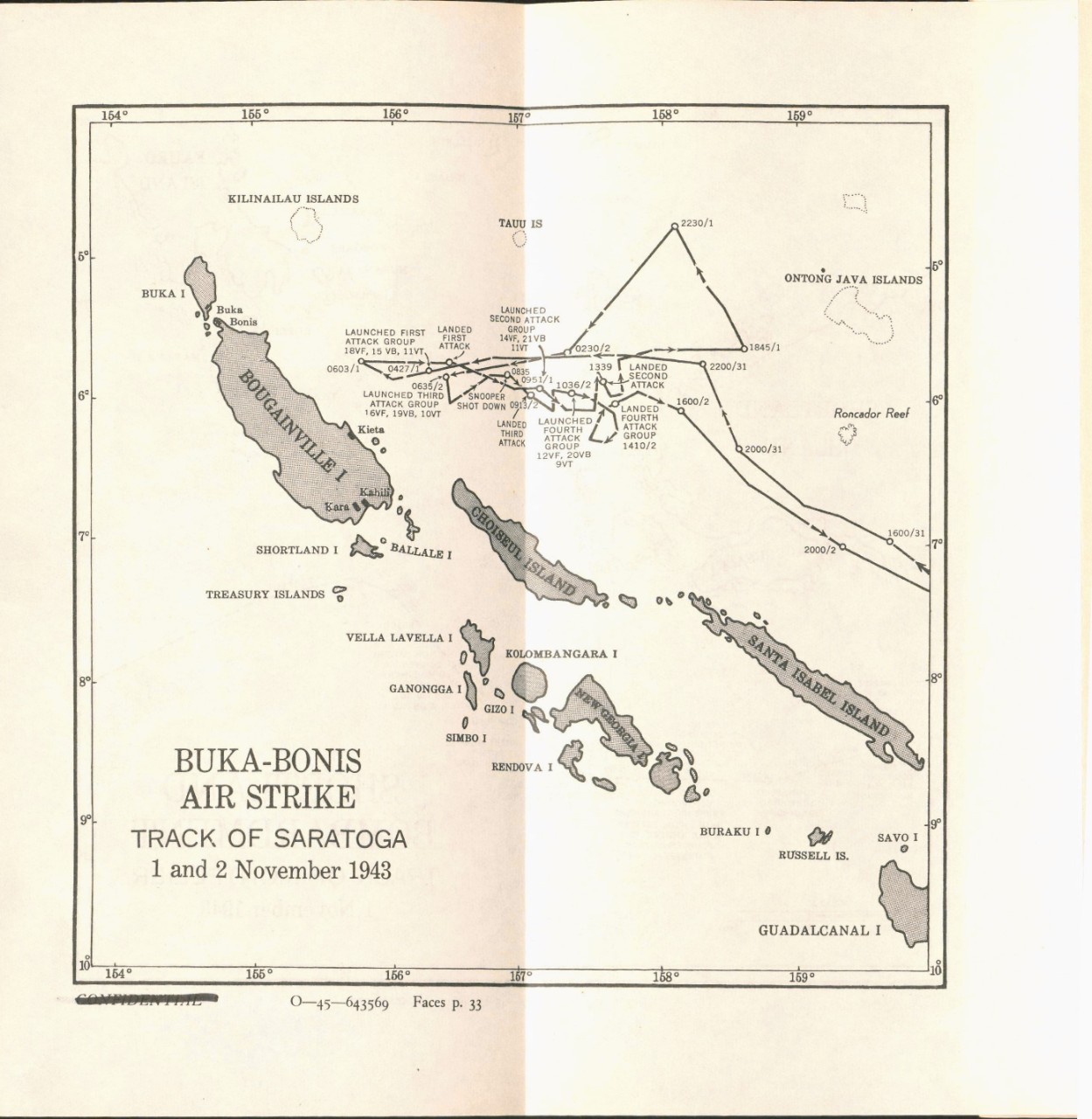 Bulka-Bonis Track of Saratoga, 1 and 2 November 1943
