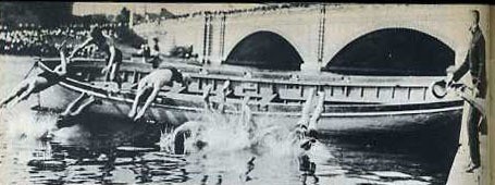 Splash - Sailors of the past hit the water in swimming meet held at USN Radio School, Cambridge, Mass.