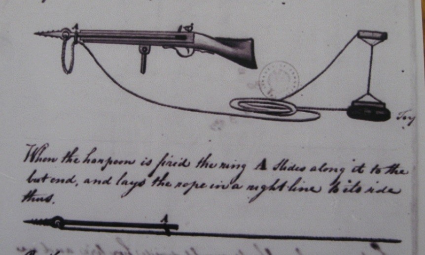 Fulton to Jefferson 28 July 1807 illustrating the harpoon gun for firing torpedoes. 